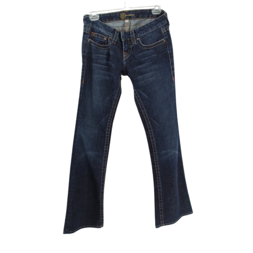 Bebe Distressed Flare Jeans Women's 27 Medium Wash Low Rise Pocket Bling 90s - Picture 2 of 6